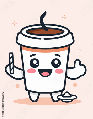 cute drink mascot character coffee cup with face