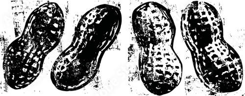 Four whole peanuts in shells arranged in pairs on a white background