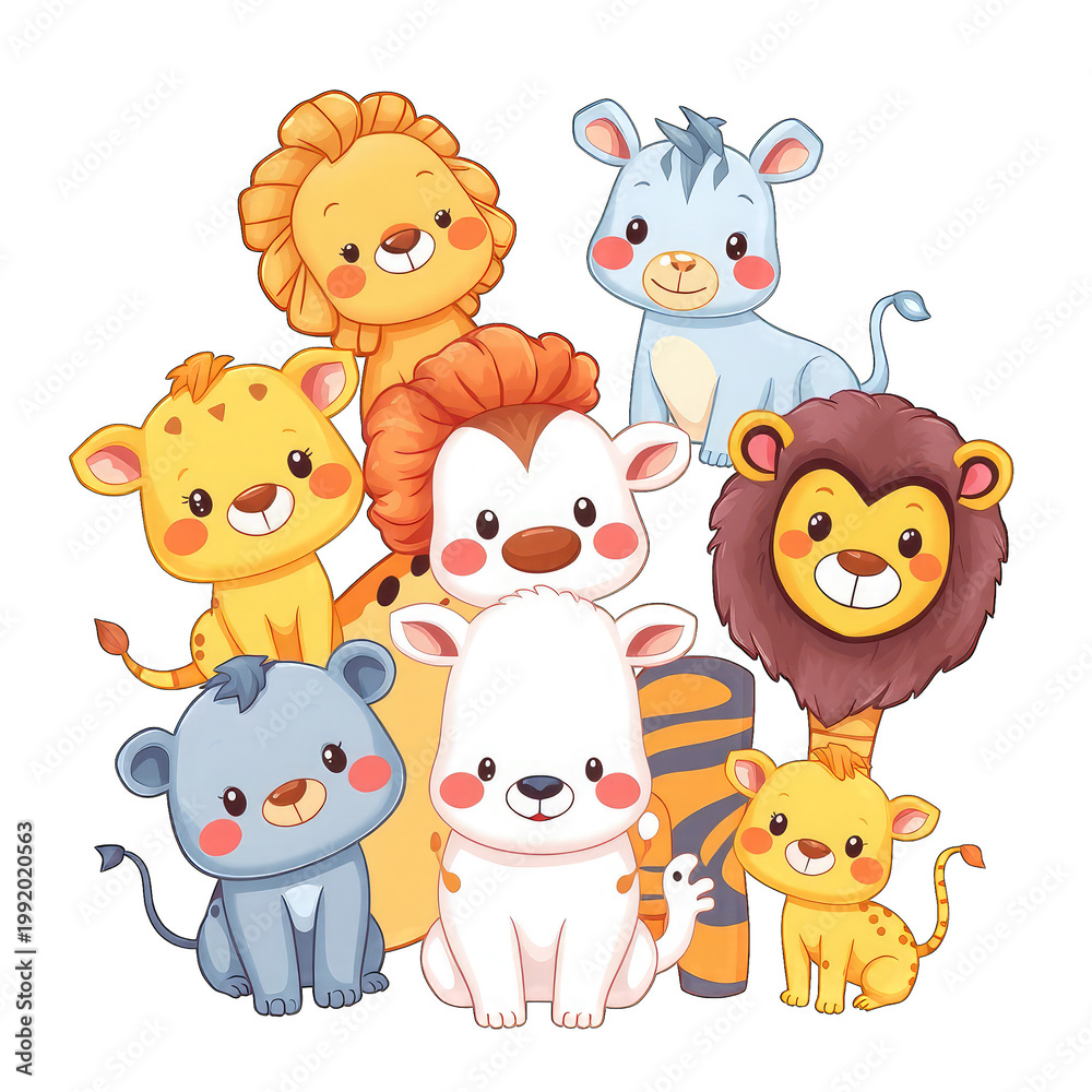 Naklejka premium set of cartoon animals with transparent background PNG and JPEG image