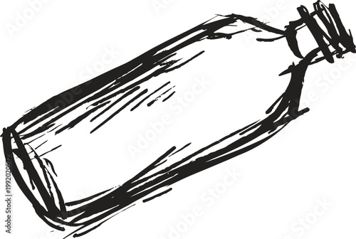 Hand drawn sketch of a vintage glass bottle with cork stopper, old fashioned container illustration