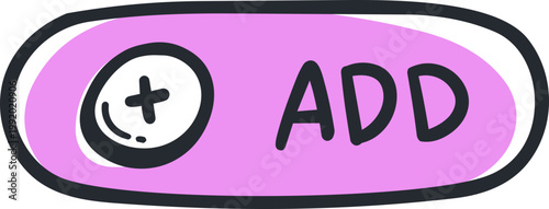 Hand Drawn Add Button Icon with Plus Symbol in Pink