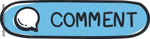 Blue Hand Drawn Comment Button Icon for Social Media
