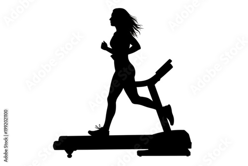 Silhouette Sprint: A woman runs on a treadmill, a striking silhouette against the light, representing fitness, health, and a determined pursuit of wellness.