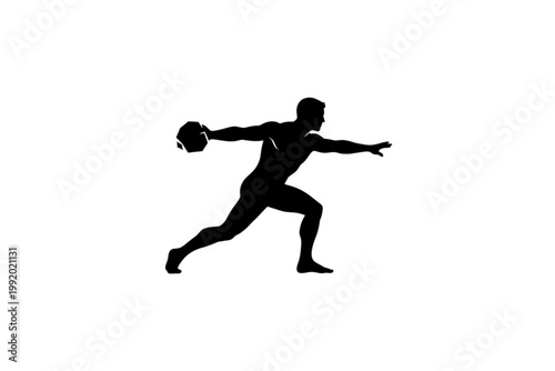 Silhouette of Dynamic Throw: Capturing the moment of a discus thrower in full motion, showcasing strength, agility, and precision.