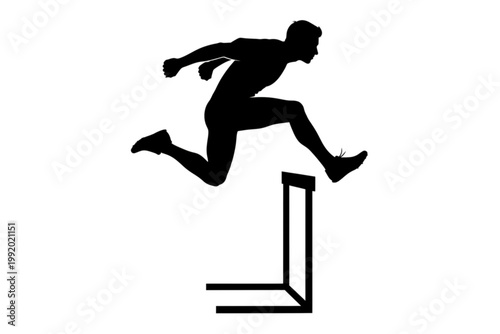 Silhouette of Hurdling: A dynamic silhouette of a man gracefully clearing a hurdle, embodying strength, agility, and the pursuit of excellence.
