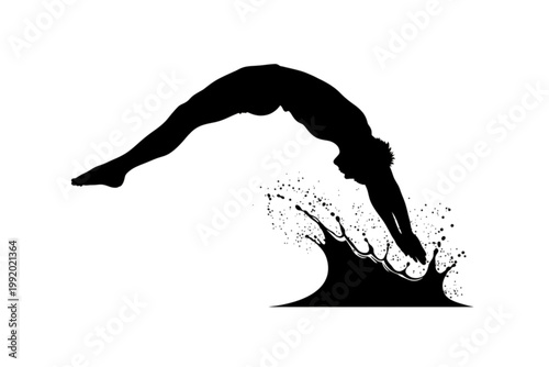 Diver in Silhouette: A captivating silhouette of a diver gracefully plunging into water, capturing the essence of athleticism and the power of the human form.