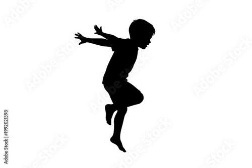 Dynamic Silhouette: A young child joyfully leaps and bounds in mid-air, a silhouette that captures the essence of pure freedom, movement, and boundless energy.