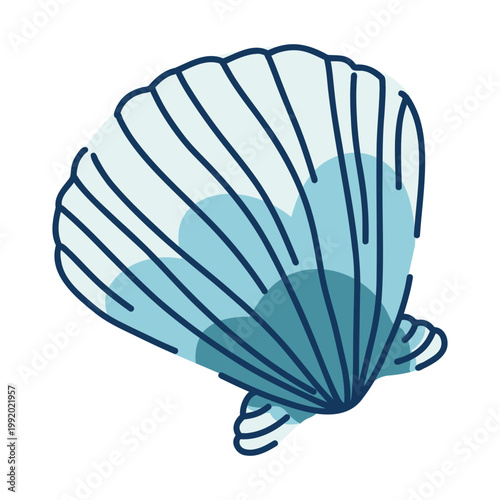 Flat style scallop shell with hand drawn linear doodle sketches, illustration of a seafood delicacy bivalve