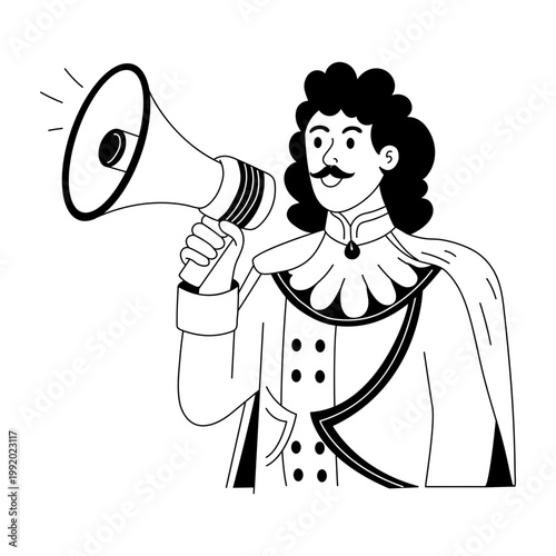 A doodle style illustration showing a circus announcer
