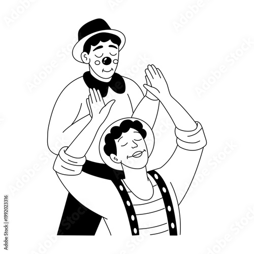 A drawing style illustration showing a mime performance 
