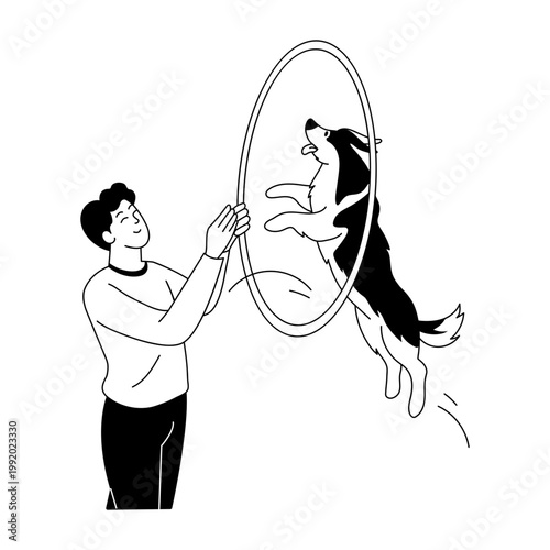 A hand drawn style illustration showing a dog jump
