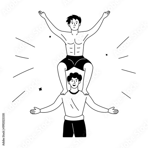 A hand drawn style illustration showing a circus stunt
