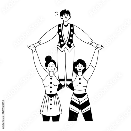 A doodle style illustration showing circus acrobats
