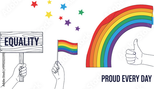 Photos Pride Celebration Icons Set with Rainbow Flag, Equality Sign, and Pride Symbols