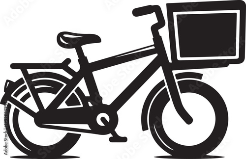 Black bicycle vector, bike with box, delivery bike icon, courier cycle