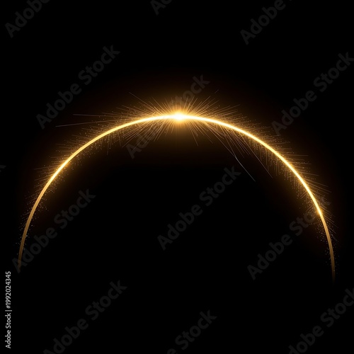 Gold Light Flare Arc Overlay Isolated on Black Background