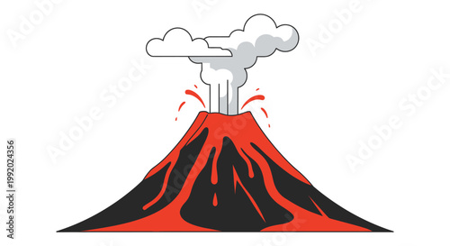 Erupting Volcano Mountain with Lava Flow.