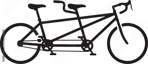 Tandem bicycle, double bike, couple cycling, black vector icon, transportation illustration
