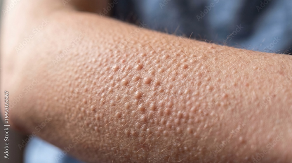 Fototapeta premium Close up of human skin with goosebumps on an arm.