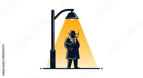 Man standing under street light alone.