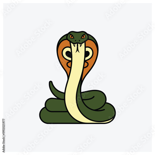 Vibrant cobra snake drawing, coiled resting predator