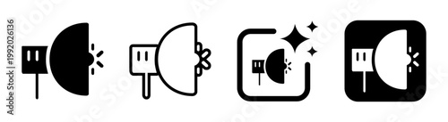 Studio strobe light icon with parabolic reflector for photography and production lighting in media apps isolated on transparent background vector illustration