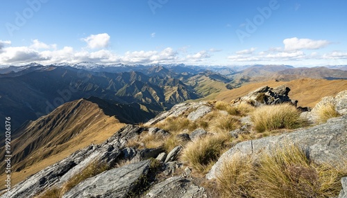 Mountain views from the summit of Ben Lomond, Southern Alps, Otago, South Island, New Zealand
