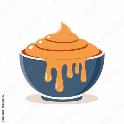 Orange Custard or Sauce in Blue Bowl, Dripping