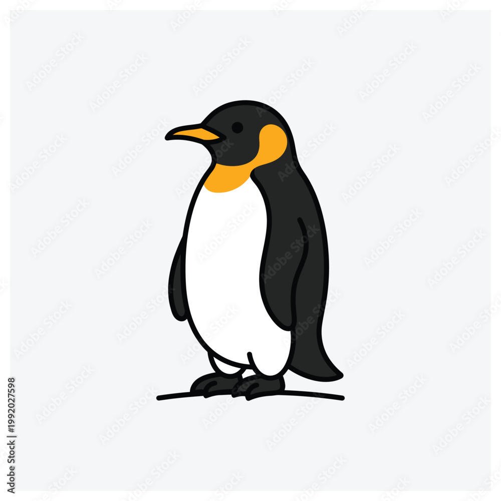 Obraz premium Minimal line art drawing of a cartoon penguin bird.
