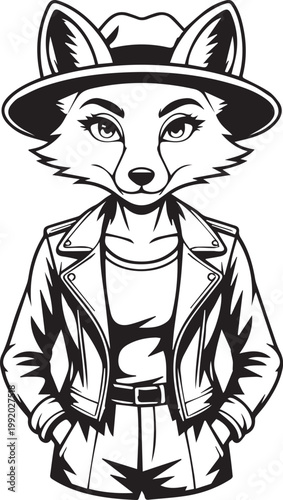 Cute cartoon vector illustration of a funny kitten and a smiling wolf character designed as flat art for a pet themed comic