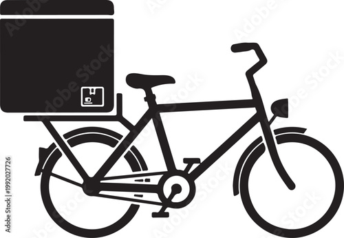 Bicycle delivery bike with cargo box, courier cycling transport, black urban bike