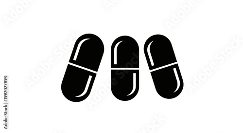 Black Capsules Medicine Pills.