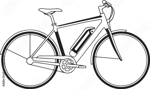 Electric bicycle, e-bike, bike, cycling, vehicle, black and white, illustration