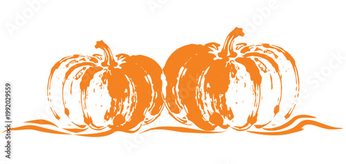 Silhouette illustration of two pumpkins, painted in orange ink for Halloween.