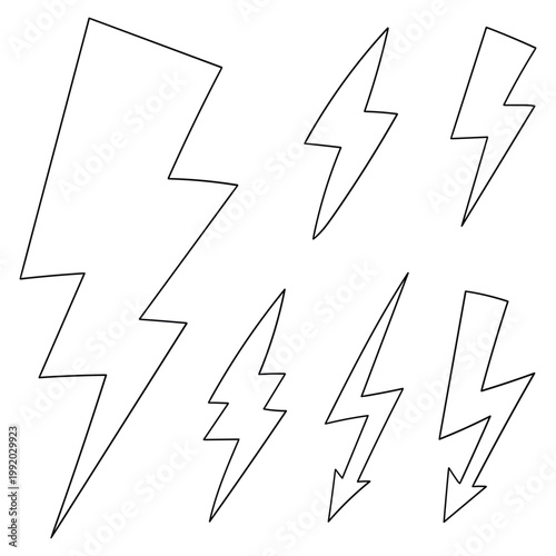 Hand-drawn doodle set of lightning bolts on a white background.