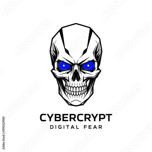 Cyber skull with blue eyes.