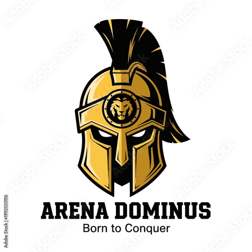 Golden Gladiator Helmet with Lion Emblem.