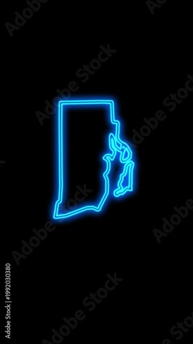 Mobile Vertical Resolution, 2160x3840 Pixels, Rhode Island State (USA) Map Neon Lights, Rhode Island State Neon Lights Map Opener Suitable for Elections, July 4th and Memorial Day