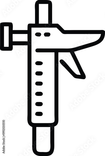 A simple black and white line drawing of a caulking gun a tool used for sealant application