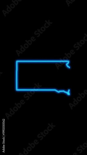 Mobile Vertical Resolution, 2160x3840 Pixels, South Dakota State (USA) Map Neon Lights, South Dakota State Neon Lights Map Opener Suitable for Elections, July 4th and Memorial Day