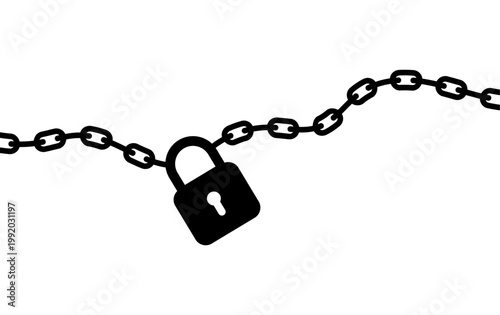 Chain with lock isolated on white background. Concept of protection