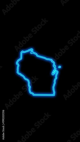 Mobile Vertical Resolution, 2160x3840 Pixels, Wisconsin State (USA) Map Neon Lights, Wisconsin State Neon Lights Map Opener Suitable for Elections, July 4th and Memorial Day
