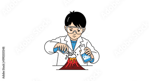 Boy in lab coat conducting science.