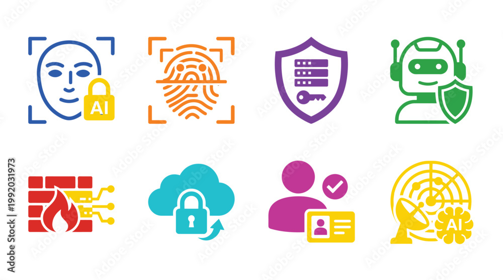 Foto AI Security and Privacy Hyper Flat Icons