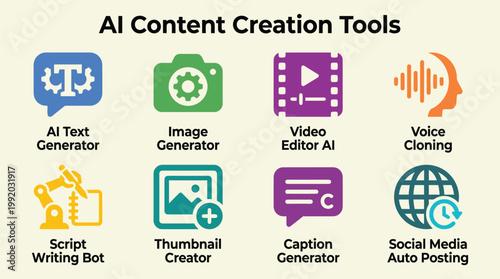 AI Content Creation Tools Flat Icon Pack