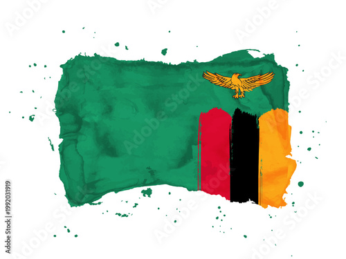 Flag of Zambia brush stroke background.  Flag Republic of Zambia on white background. Watercolor style for your web site design, app, UI.  EPS10.