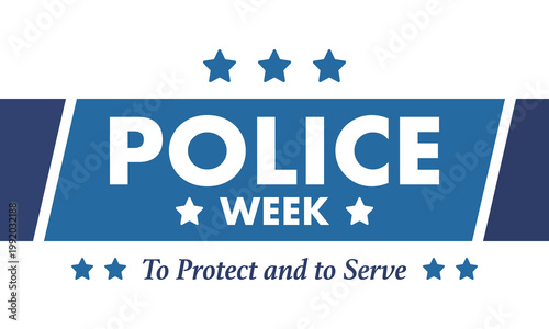 National Police Week in May. Celebrated annual in United States. In honor of the police hero. Police badge and patriotic elements. Officers Memorial Day. Poster, card, banner. Vector illustration