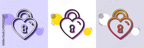 Love lock line icon. Halftone dotted pattern. Gradient icon with grain shadow. Honeymoon bridge locker sign. Couple relationships symbol. Line love lock icon. Various designs. Vector