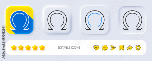 Omega line icon. Neumorphic, Flat shadow, 3d buttons. Last Greek letter sign. Ohm electrical resistance symbol. Line omega icon. Social media icons. Vector