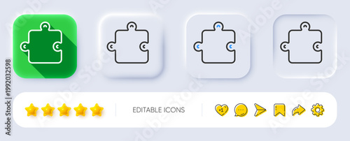 Puzzle piece line icon. Neumorphic, Flat shadow, 3d buttons. Jigsaw game shape sign. Business strategy element. Line puzzle icon. Social media icons. Vector